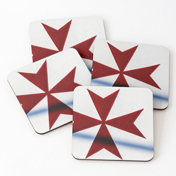 Item preview, Red Maltese Cross Emblem On White Wall With Shadow, Bold Geometric Symbol For Design designed and sold by Nmallia.