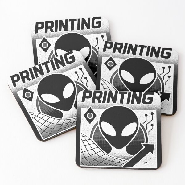 Item preview, "Printing" black and white retro alien (negative ver) designed and sold by Moonshroomarts.
