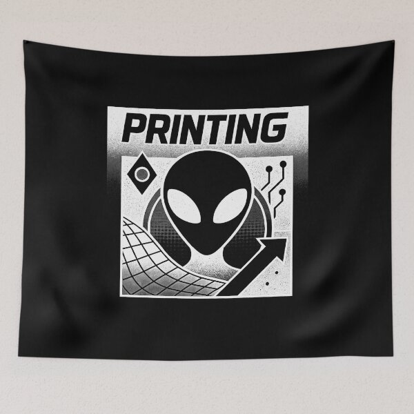 Item preview, "Printing" black and white retro alien (negative ver) designed and sold by Moonshroomarts.
