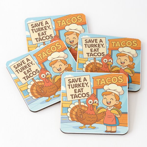 Item preview, Save a Turkey Eat Tacos – Cute Thanksgiving Taco Shop Cartoon designed and sold by MujernDesignArt.