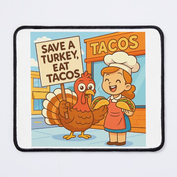 Item preview, Save a Turkey Eat Tacos – Cute Thanksgiving Taco Shop Cartoon designed and sold by MujernDesignArt.