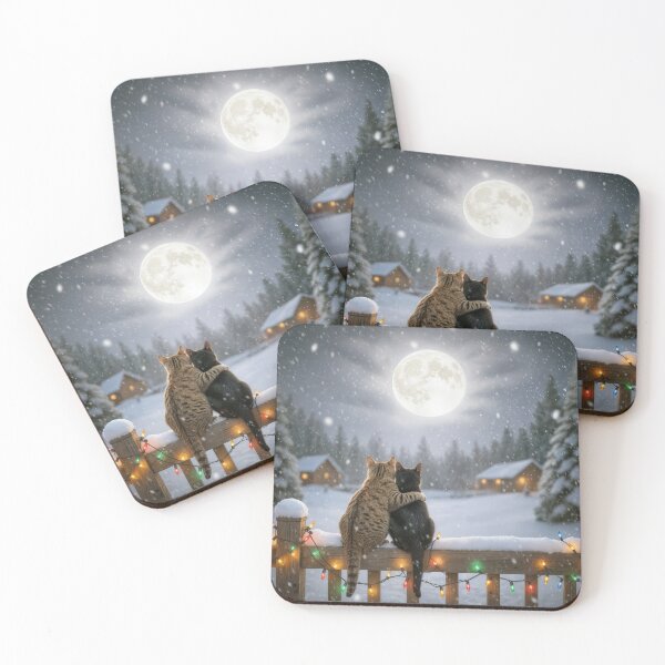 Item preview, Cats Hugging On a Snowy Fence In Moonlight designed and sold by Maria Dryfhout.