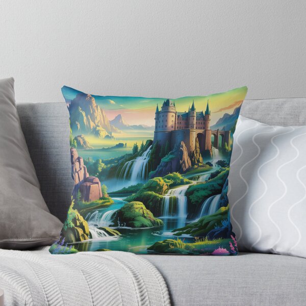 Item preview, Ancient castle on a cliff with cascading waterfalls. designed and sold by Lilashakti ⭐️ ⭐️ ⭐️ ⭐️ ⭐️.