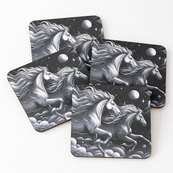 Item preview, black white mystic horses designed and sold by Dogandesighn.
