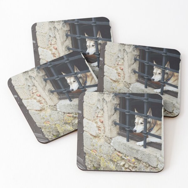 Item preview, Cute Dog Looking Out Window in Medieval Town designed and sold by CarolinaReina.