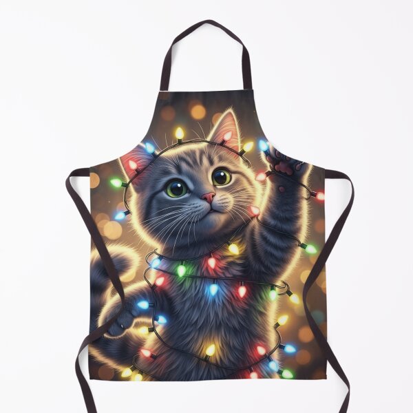 Item preview, Mischievous Cat with Christmas Lights designed and sold by PetJoyPrintsCO.