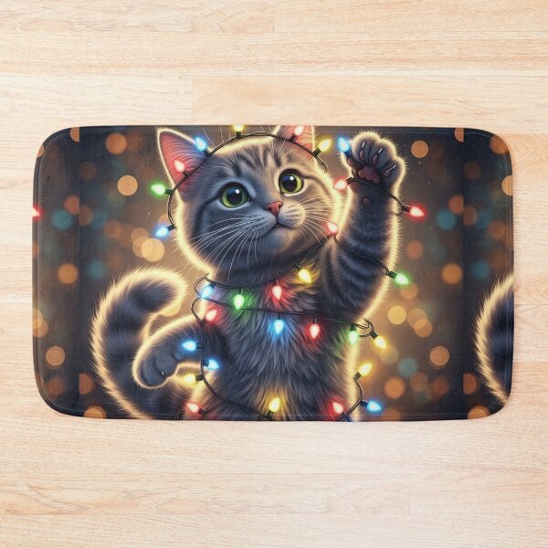 Item preview, Mischievous Cat with Christmas Lights designed and sold by PetJoyPrintsCO.