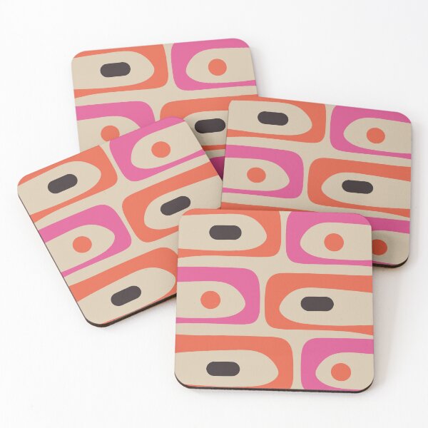Item preview, Mid Century Modern Abstract Piquet Pattern in Retro Orange Hot Pink Black Beige designed and sold by kierkegaard.