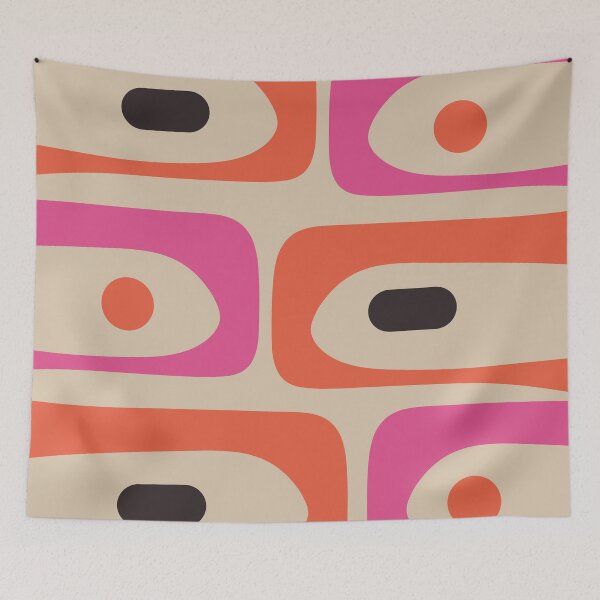 Item preview, Mid Century Modern Abstract Piquet Pattern in Retro Orange Hot Pink Black Beige designed and sold by kierkegaard.