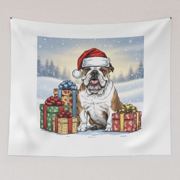 Item preview, Bulldog Wearing Santa Hat designed and sold by PetJoyPrintsCO.