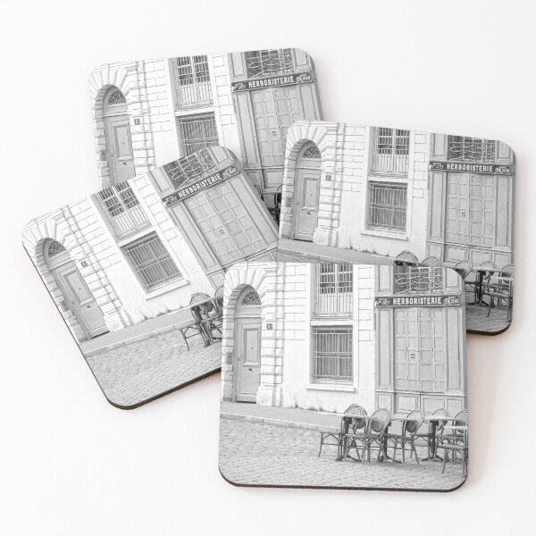 Item preview, Cafe in Lyon, France - Black and White Urban Photography designed and sold by CarolinaReina.