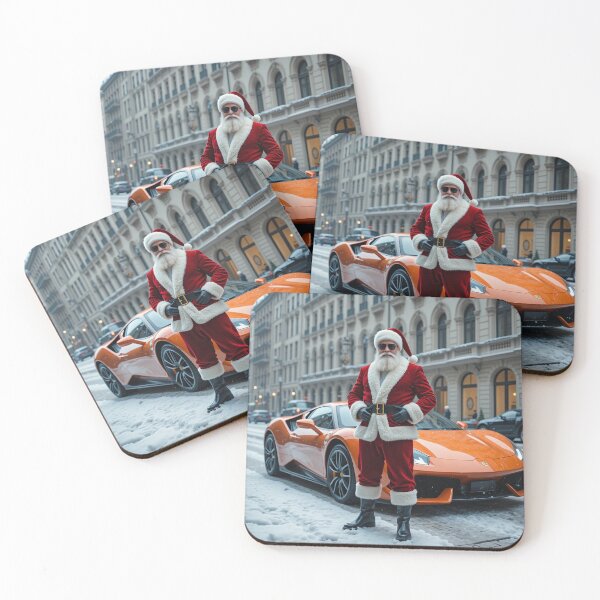 Item preview, Cool Santa Claus with Luxury Sports Car – Stylish Christmas Scene in a Snowy City designed and sold by PixelVibe782.
