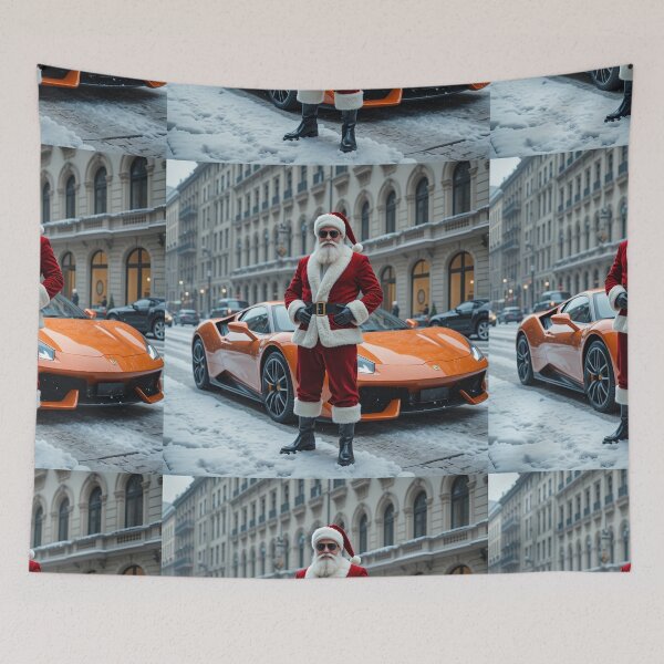 Item preview, Cool Santa Claus with Luxury Sports Car – Stylish Christmas Scene in a Snowy City designed and sold by PixelVibe782.