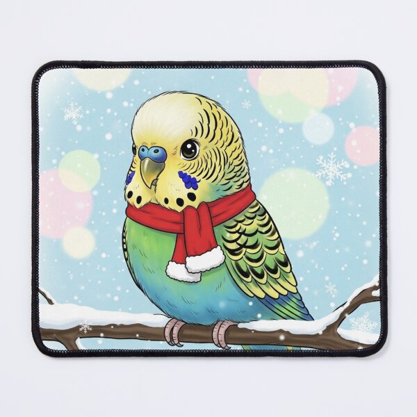 Item preview, Parakeet with Christmas Scarf designed and sold by PetJoyPrintsCO.