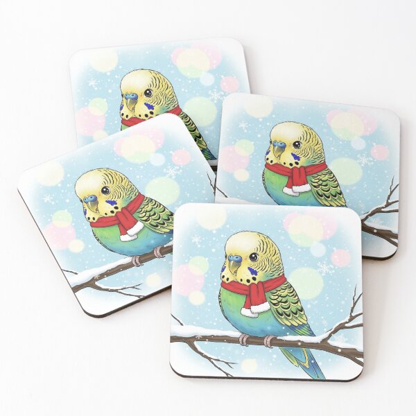 Item preview, Parakeet with Christmas Scarf designed and sold by PetJoyPrintsCO.