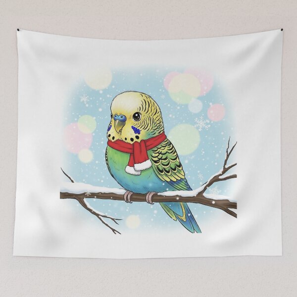 Item preview, Parakeet with Christmas Scarf designed and sold by PetJoyPrintsCO.