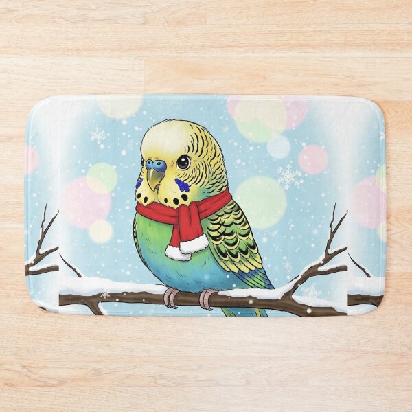 Item preview, Parakeet with Christmas Scarf designed and sold by PetJoyPrintsCO.