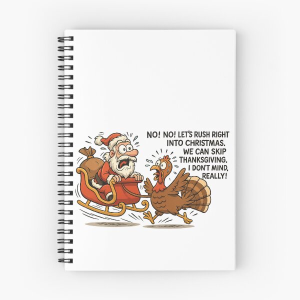 Item preview, Funny Turkey Stopping Santa – Humorous Holiday Cartoon Illustration designed and sold by MujernDesignArt.