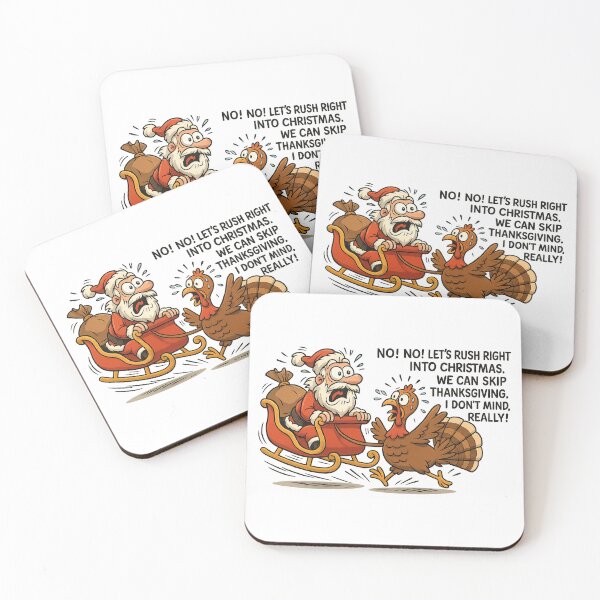Item preview, Funny Turkey Stopping Santa – Humorous Holiday Cartoon Illustration designed and sold by MujernDesignArt.