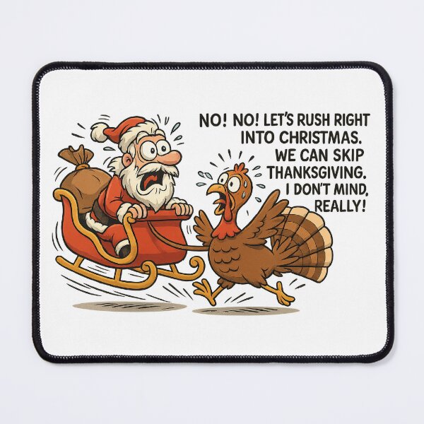Item preview, Funny Turkey Stopping Santa – Humorous Holiday Cartoon Illustration designed and sold by MujernDesignArt.