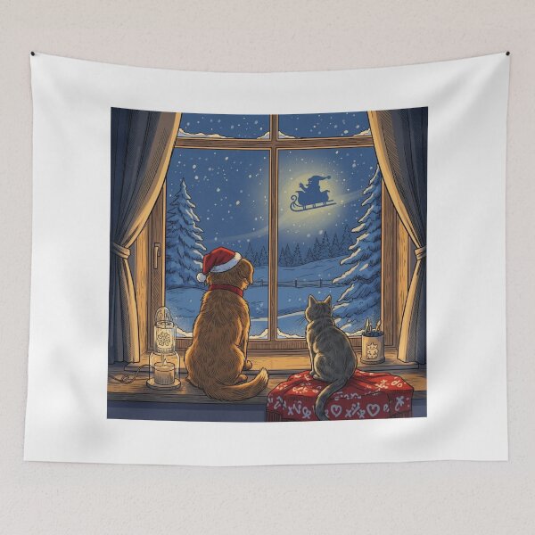 Item preview, Pets Waiting for Santa Claus designed and sold by PetJoyPrintsCO.