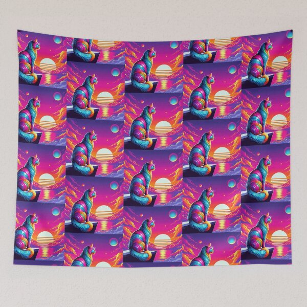 Item preview, "Cosmic Sunset Cat – Surreal Feline Watching the Stars" designed and sold by Dogandesighn.