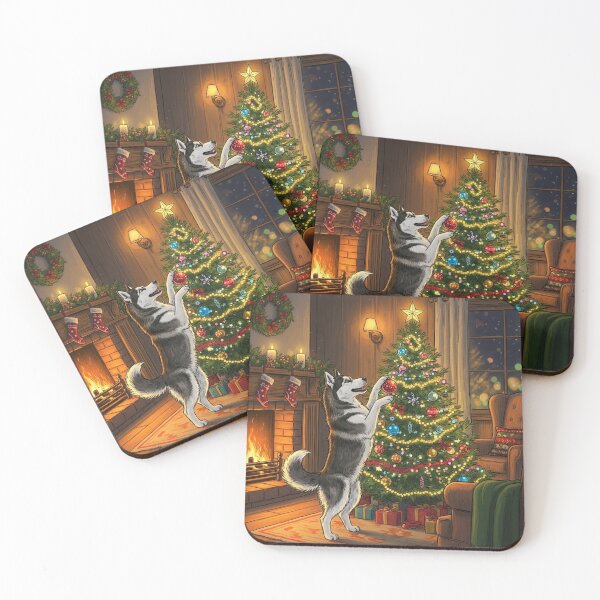 Item preview, Perrito husky decorando el árbol de Navidad designed and sold by PetJoyPrintsCO.