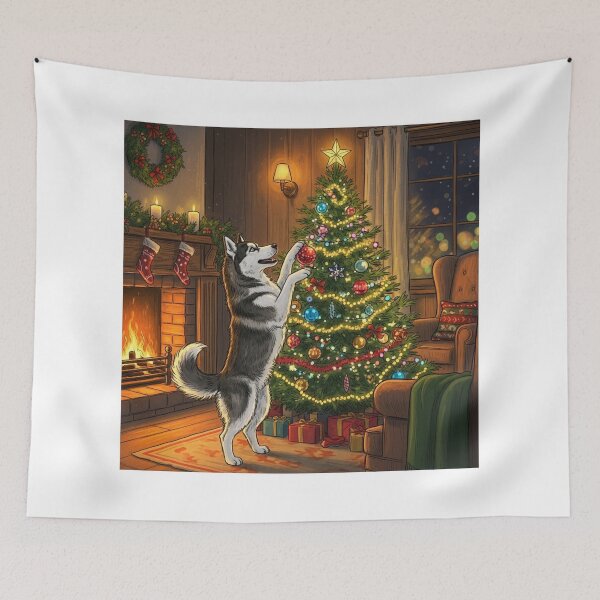 Item preview, Husky Decorating the Christmas Tree designed and sold by PetJoyPrintsCO.