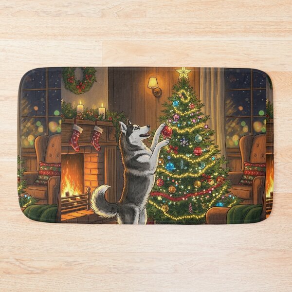 Item preview, Husky Decorating the Christmas Tree designed and sold by PetJoyPrintsCO.