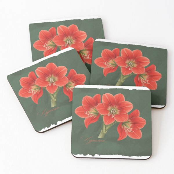 Item preview, Hippeastrum | Botanical Illustration with Script on Green Textured Background designed and sold by ChristinePartlow.