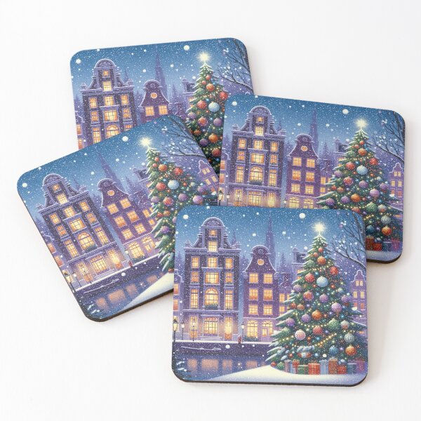 Item preview, Magical Amsterdam in the Snow – Dutch Christmas City Scene with Canals and Tree Lights designed and sold by Sugar Wisdom .