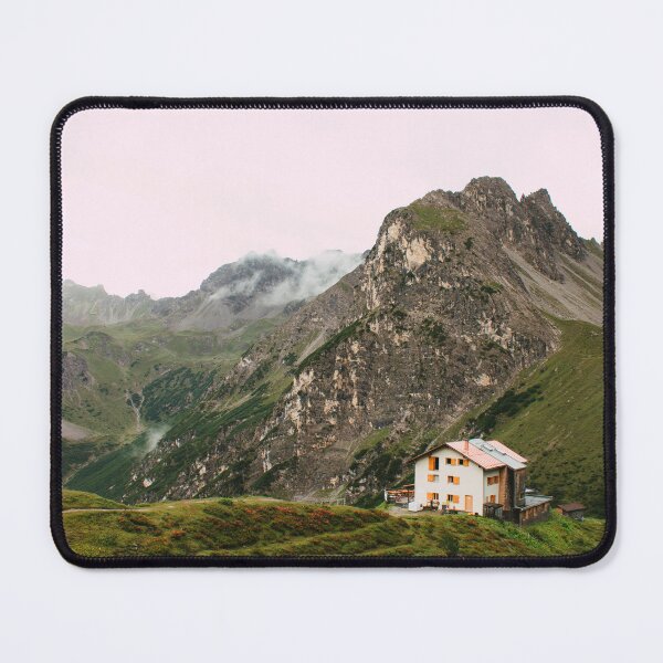 Item preview, Alpine hut above a blooming mountain meadow designed and sold by rhosbahu.