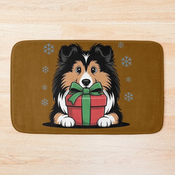 Item preview, Shetland Sheepdog Christmas – Cute Dog Holding Gift Design designed and sold by WikaKowalczyk.