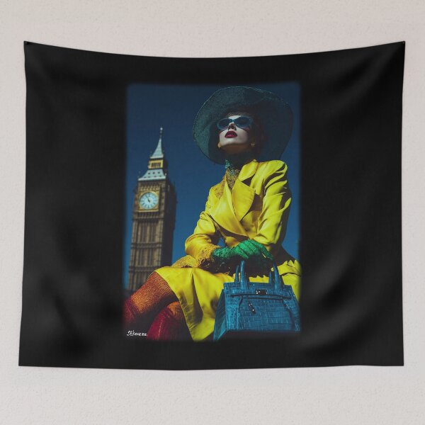 Item preview, Lady in yellow in London - glamorous fashion portrait designed and sold by KsaveraArt.