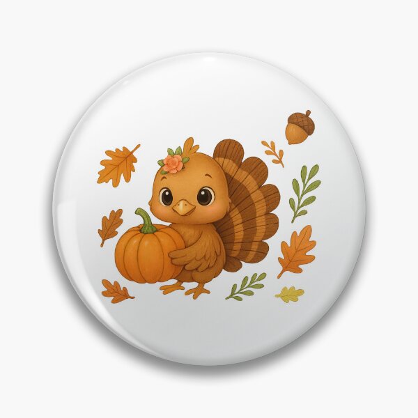 Item preview, Cute Baby Turkey with Pumpkin – Adorable Autumn Woodland Illustration designed and sold by MujernDesignArt.