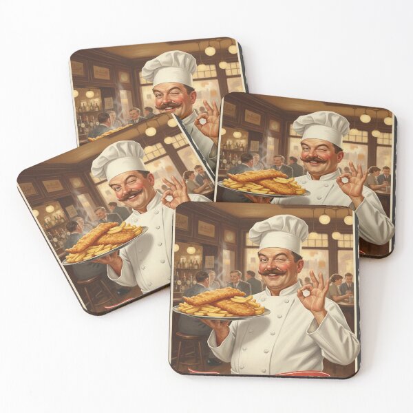Item preview, "BEST FISH & CHIPS IN TOWN!" – Vintage 1950s Pub Chef Poster designed and sold by Cozy-Old-Pub.