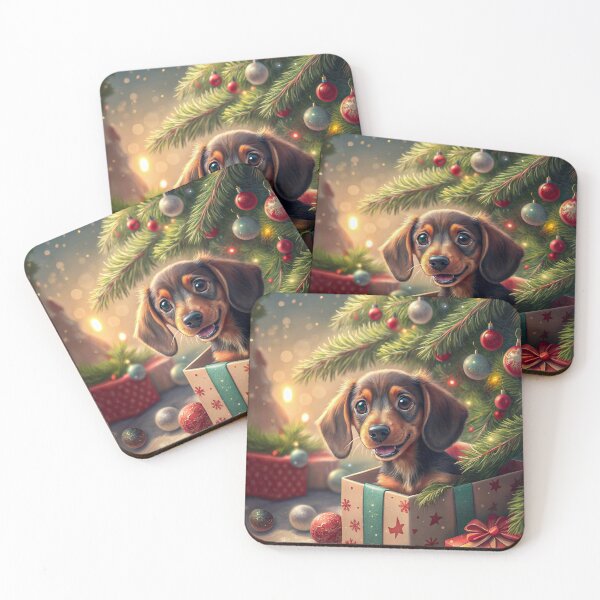 Item preview, Adorable Long-Haired Dachshund Puppy in a Christmas Gift Box designed and sold by skibreck.