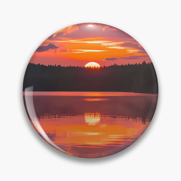 Item preview, landscape of the setting sun over a forest lake designed and sold by StyleAndVibe.