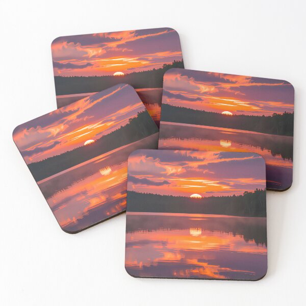 Item preview, landscape of the setting sun over a forest lake designed and sold by StyleAndVibe.
