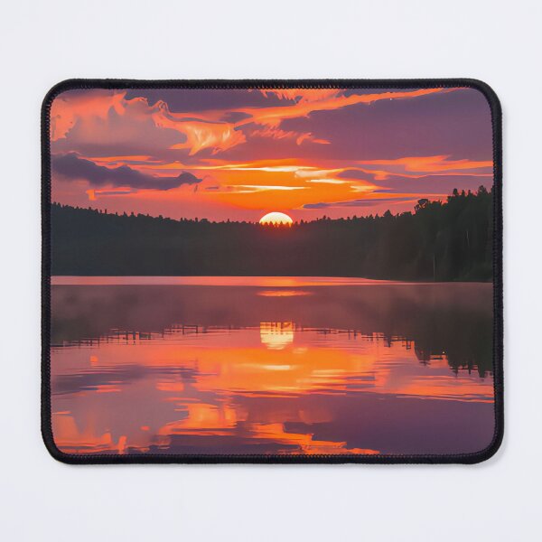 Item preview, landscape of the setting sun over a forest lake designed and sold by StyleAndVibe.