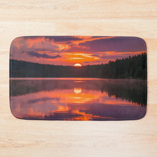 Item preview, landscape of the setting sun over a forest lake designed and sold by StyleAndVibe.