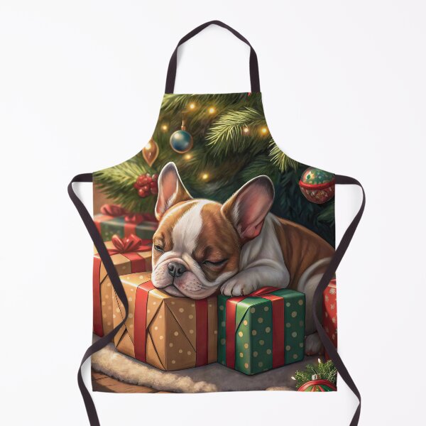 Item preview, Sleeping French Bulldog Puppy Resting on Christmas Gifts Under the Tree designed and sold by skibreck.