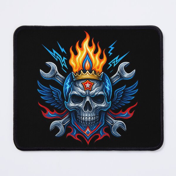 Item preview, Flaming-Crown Mechanical Skull (R/W/B) designed and sold by LaNadaYFundante.
