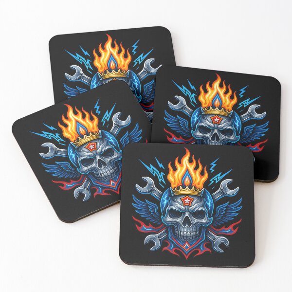 Item preview, Flaming-Crown Mechanical Skull (R/W/B) designed and sold by LaNadaYFundante.