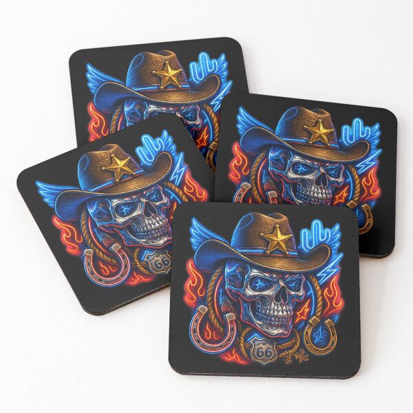 Item preview, Neon Western Skull with Cowboy Hat &amp; Horseshoes designed and sold by LaNadaYFundante.