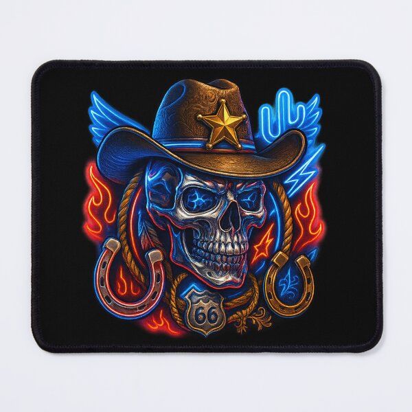 Item preview, Neon Western Skull with Cowboy Hat & Horseshoes designed and sold by LaNadaYFundante.