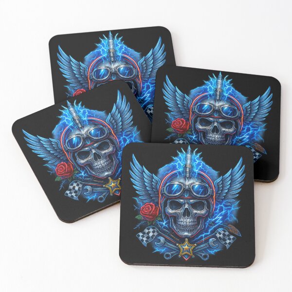 Item preview, Winged Hot-Rod Skull with Goggles &amp; Checkered Flags designed and sold by LaNadaYFundante.