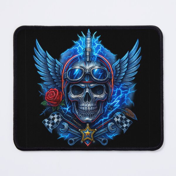 Item preview, Winged Hot-Rod Skull with Goggles &amp; Checkered Flags designed and sold by LaNadaYFundante.