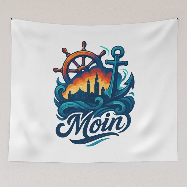 Item preview, Hamburg Moin City Silhouette Anchor Steering Wheel Harbor Gift designed and sold by Pineapple-Tree.