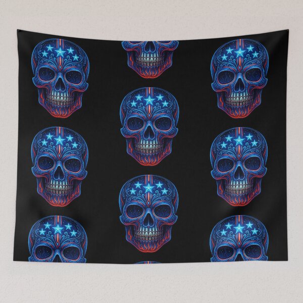 Item preview, Neon Patriotic Skull with Stars &amp; Pinstriping designed and sold by LaNadaYFundante.